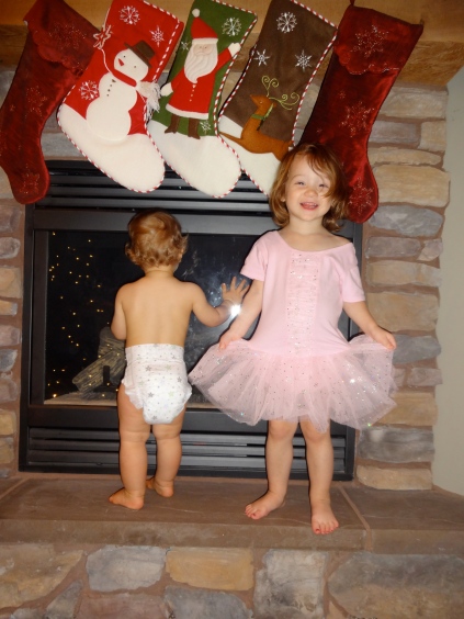 Dancing on the fireplace. And the extra stocking is for the dog...if you were wondering :)